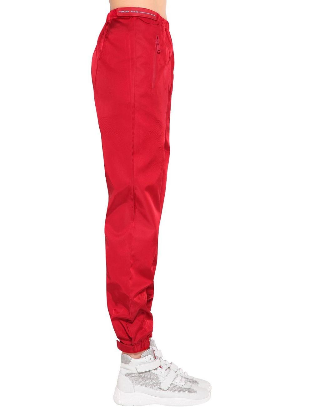 Prada Synthetic Nylon Gabardine Track Pants in Red | Lyst