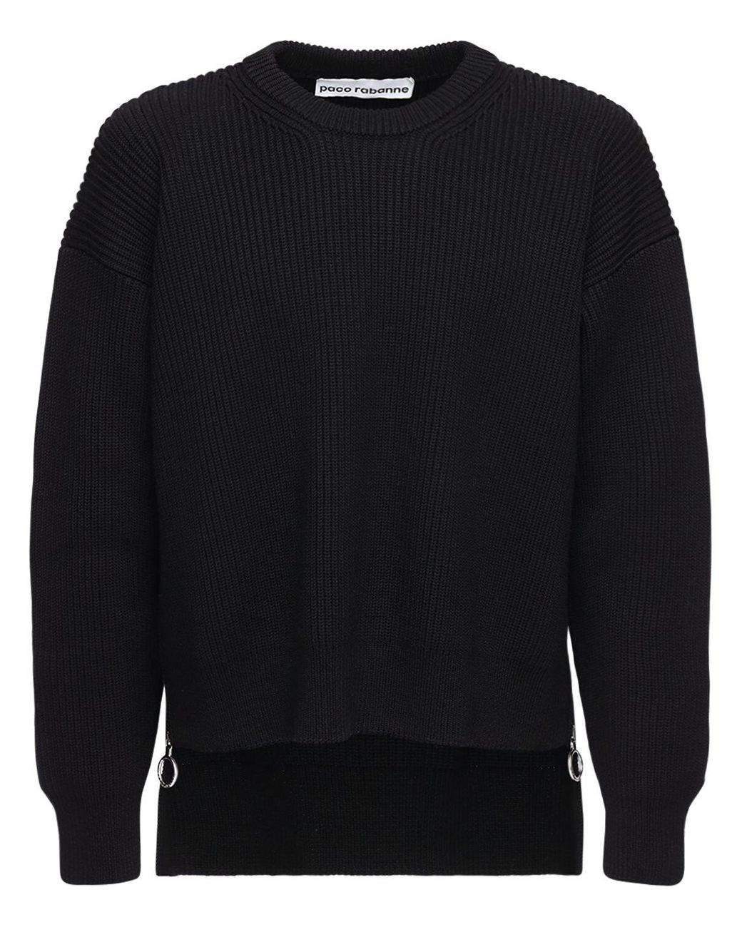 Paco Rabanne Wool Knit Crewneck Sweater W/ Side Zips in Black for Men ...