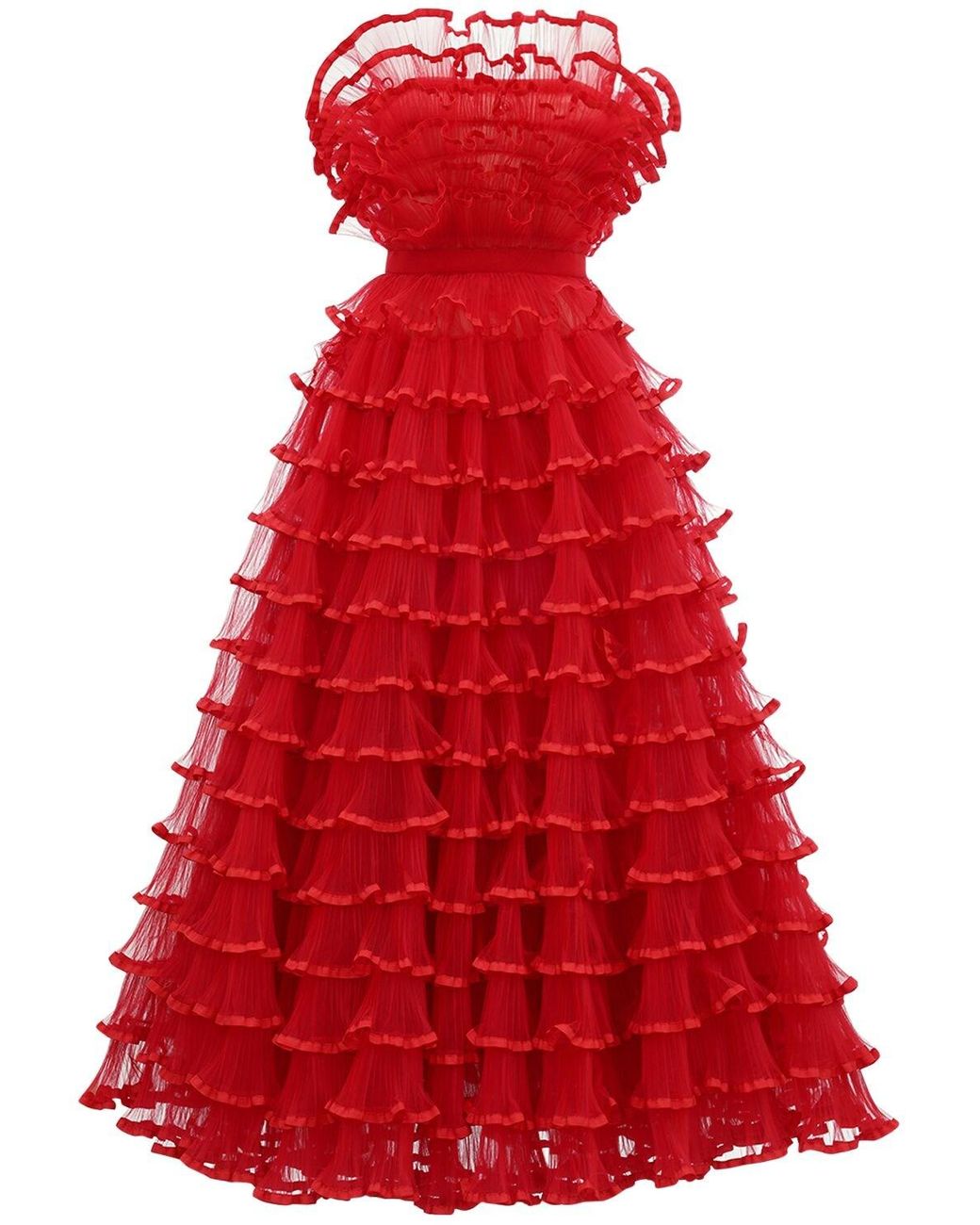 Giambattista Valli Ruffled Strapless Tulle Long Dress in Red - Lyst