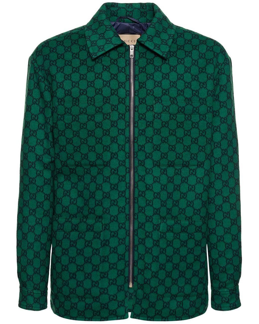 20-60代 人気ファッションブランド Gucci Monogrammed Padded Wool-felt Bomber Jacket in Green ジャケット・アウター