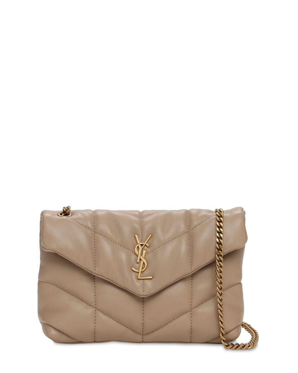 Saint Laurent Mini Puffer Loulou Leather Bag in Natural | Lyst