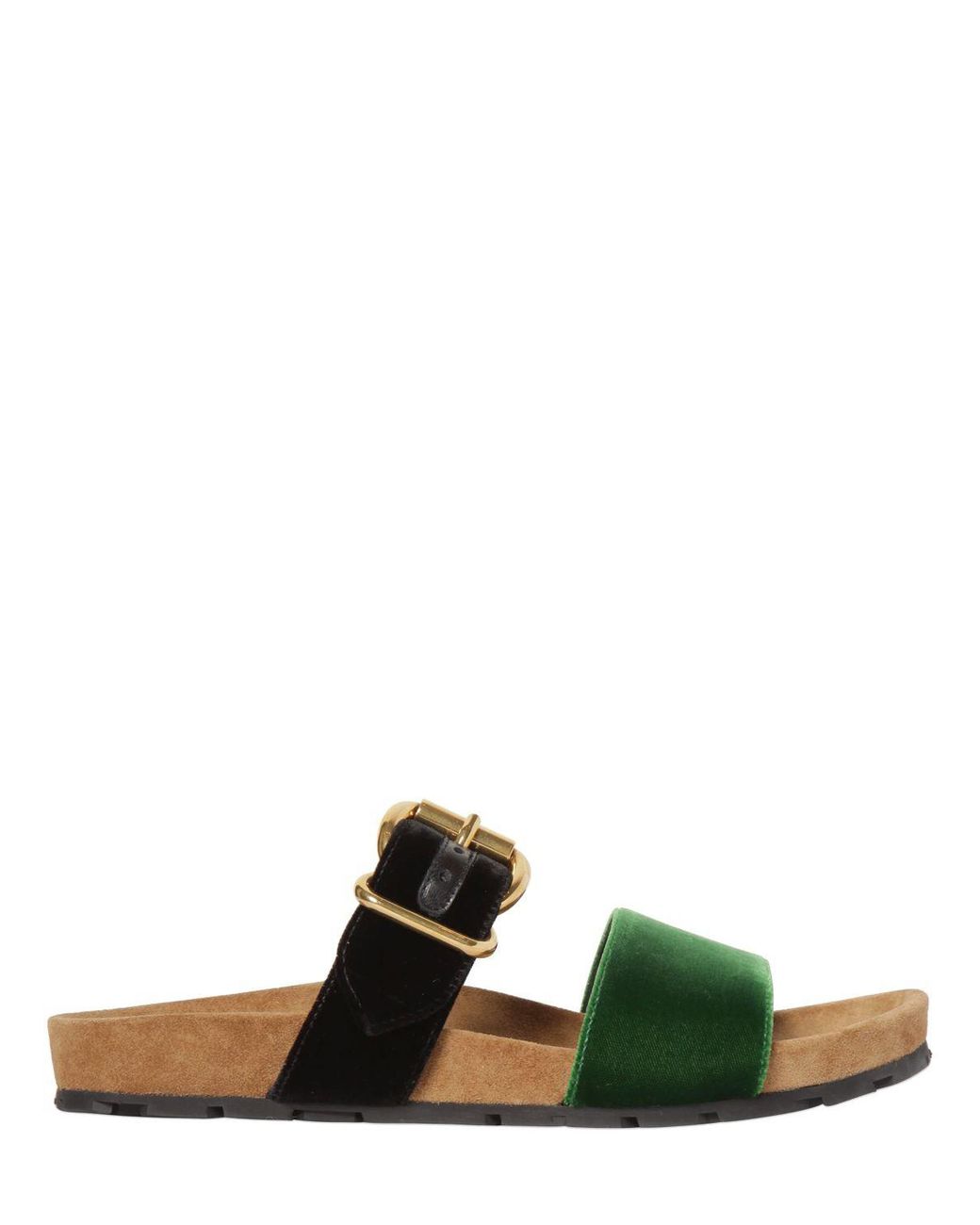 Prada 20mm Double Strap Velvet Sandals in Black | Lyst