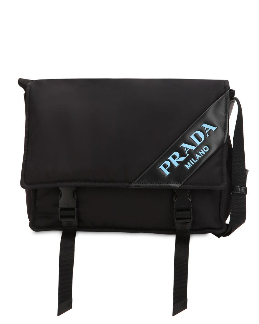 Prada New Logo Nylon Messenger Bag in Black | Lyst UK