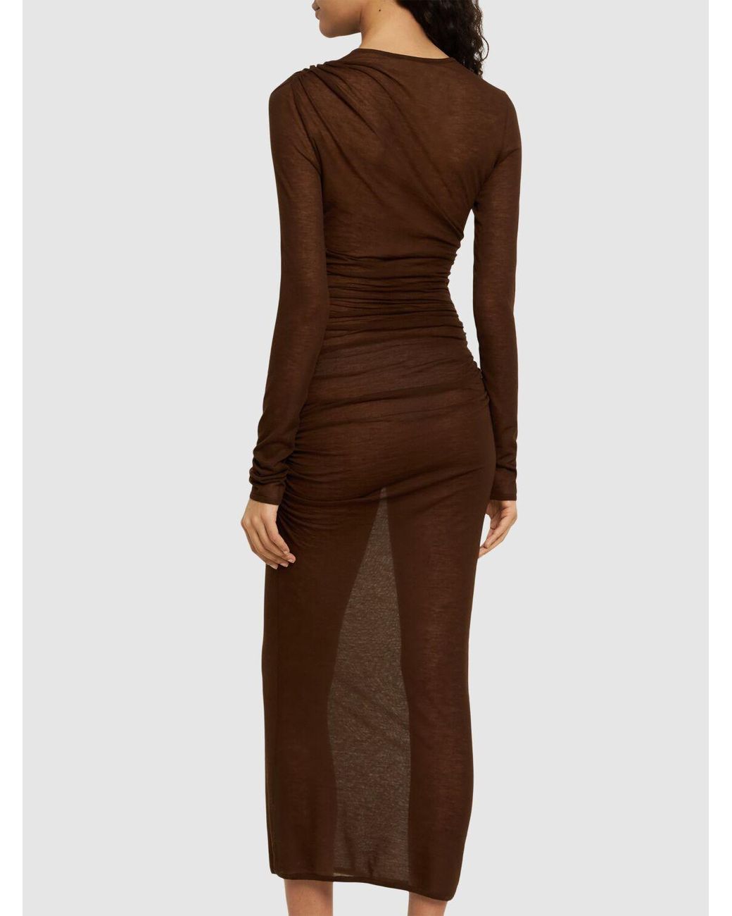 Saint Laurent Transparent Wool Blend Long Dress in Brown | Lyst