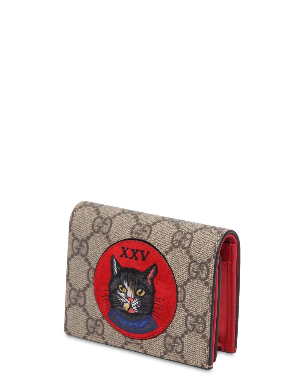 Gucci Brown Gg Supreme Small Oblo Cat Wallet