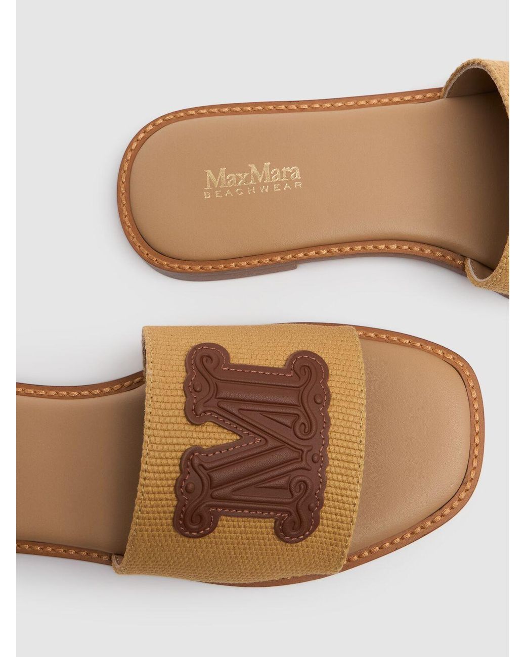 存在感抜群 ☆ Max Mara 10mm Cotton & leather slides max-mara-Cammellociocc-10Mm-