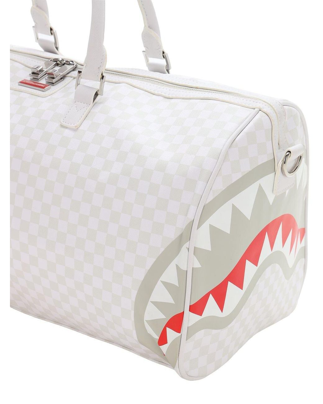 SPRAYGROUND SHARK IN PARIS WHITE SPLIT DUFFLE TRAVEL BAG MEAN & CLEAN  MONOGRAM