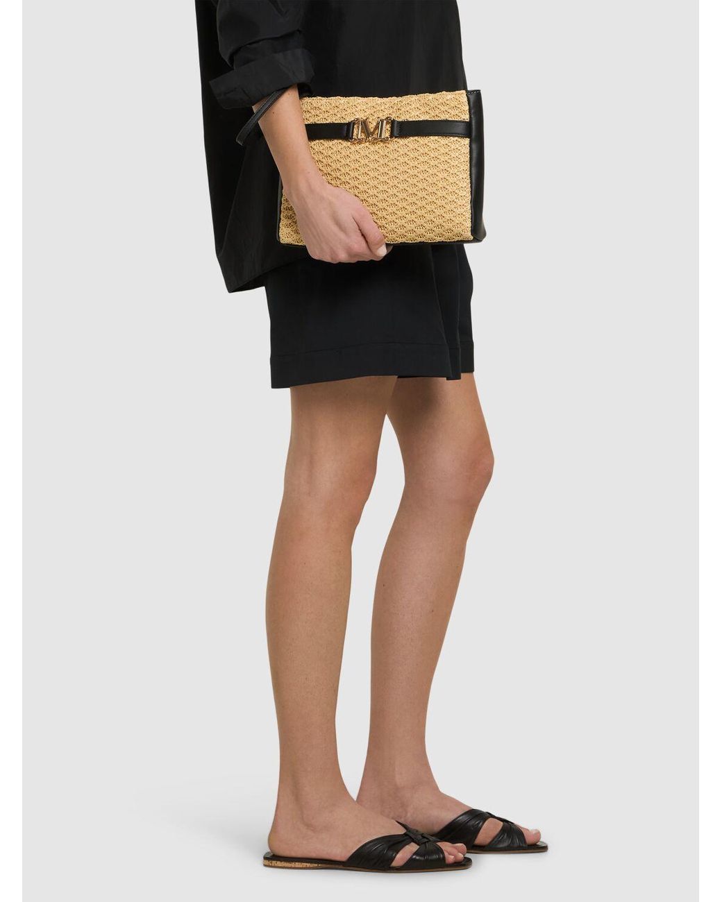 Max Mara Rienza Beach Raffia Effect Clutch in Natural | Lyst UK