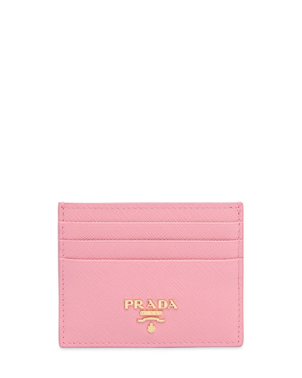 Prada Saffiano Leather Card Holder in Pink | Lyst