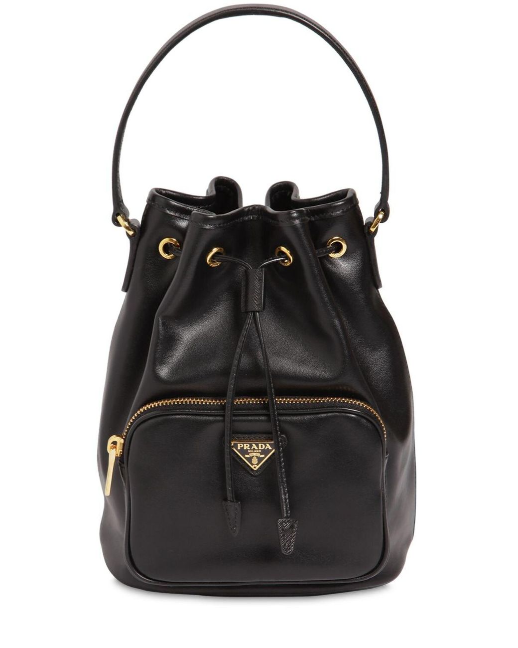 Prada Leather Bucket Bag in Black | Lyst Canada