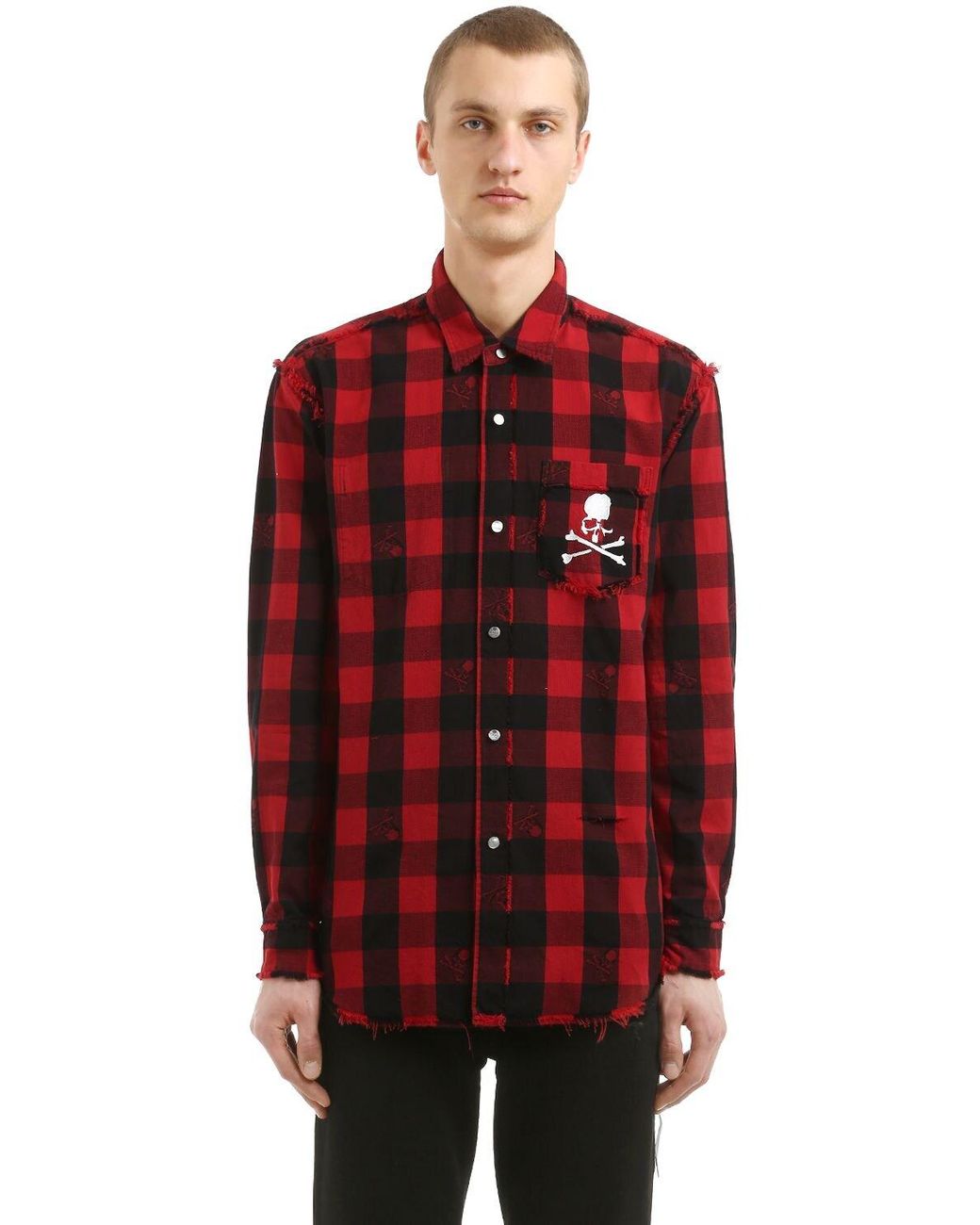 MASTERMIND WORLD Skull Checked Cotton Flannel Shirt in Red for Men ...
