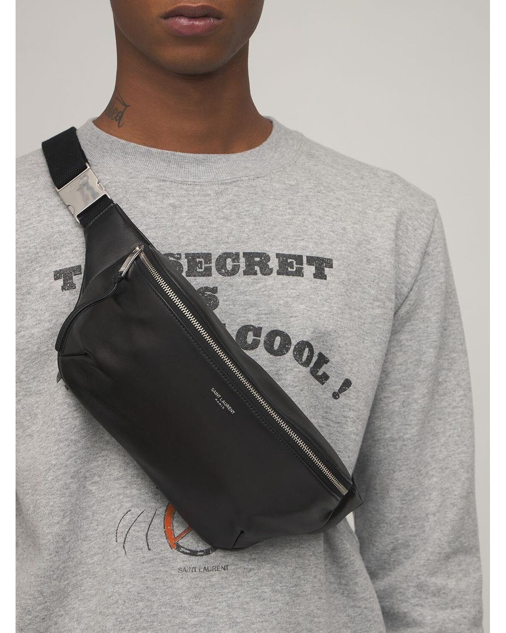 Saint Laurent Logo Leather Waist Bag in Black for Men waist bags and bumbags Mens Bags Belt Bags 