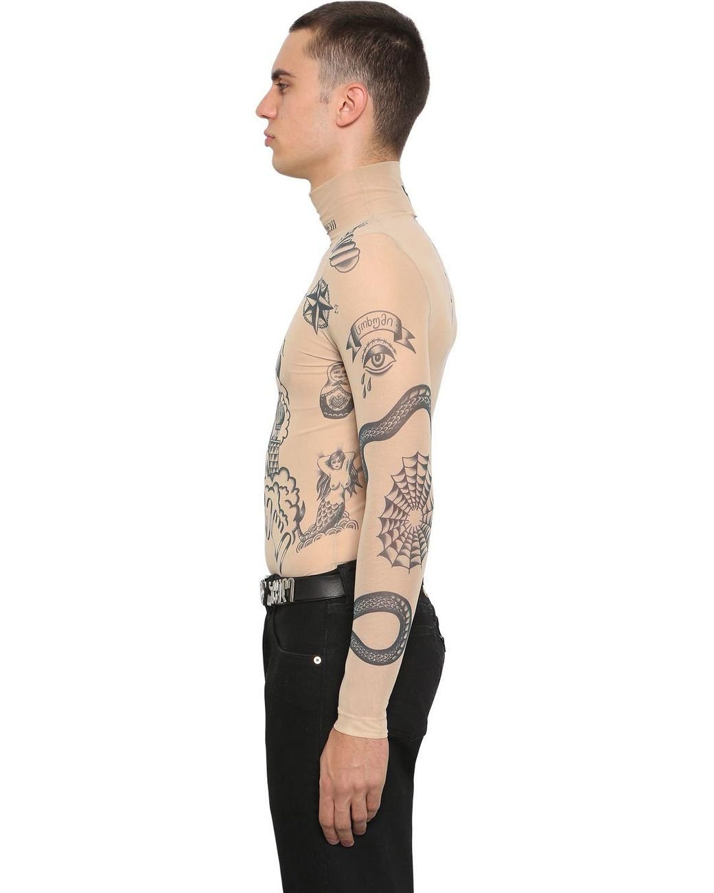 BONBOM Beige  Black Mesh Tattoo Long Sleeve TShirt