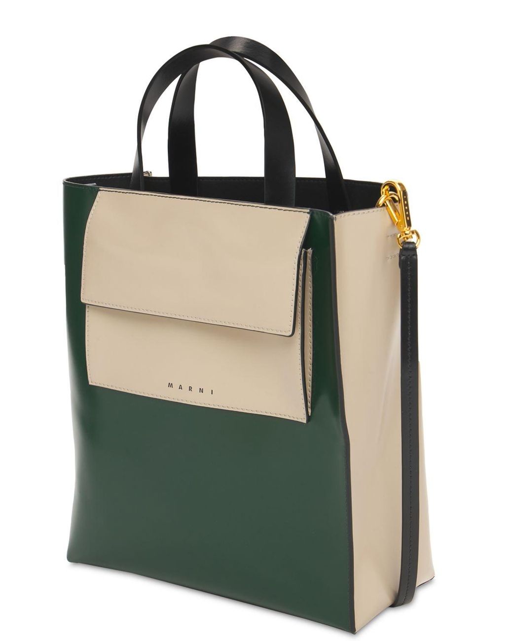 Marni Small Museo Leather Tote Bag W/pocket in Green | Lyst Canada