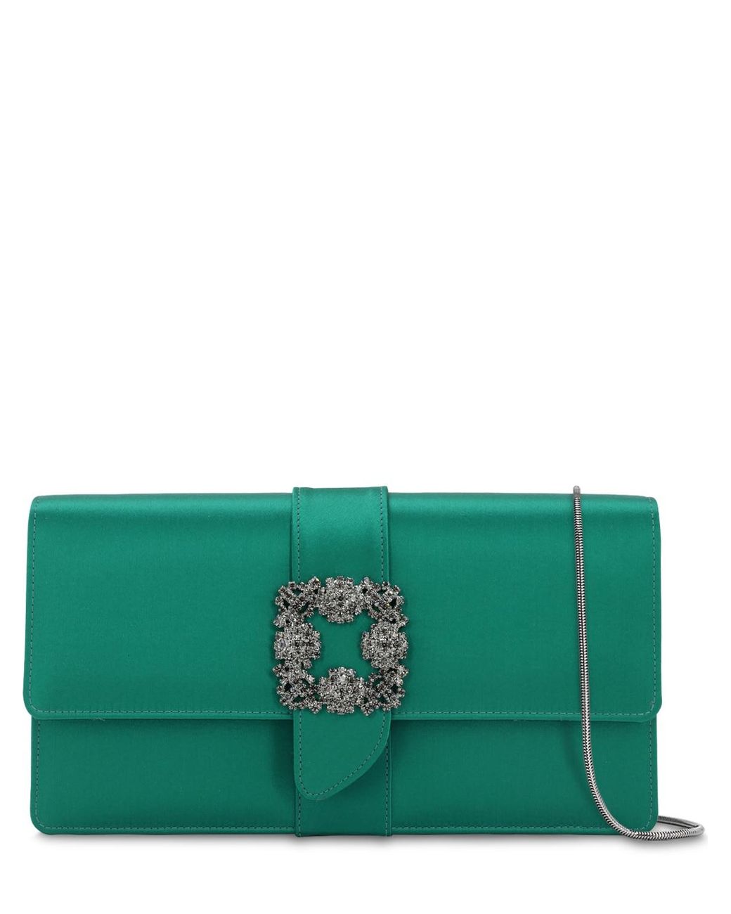 Manolo Blahnik Capri Embellished Silk Satin Clutch in Emerald (Green ...