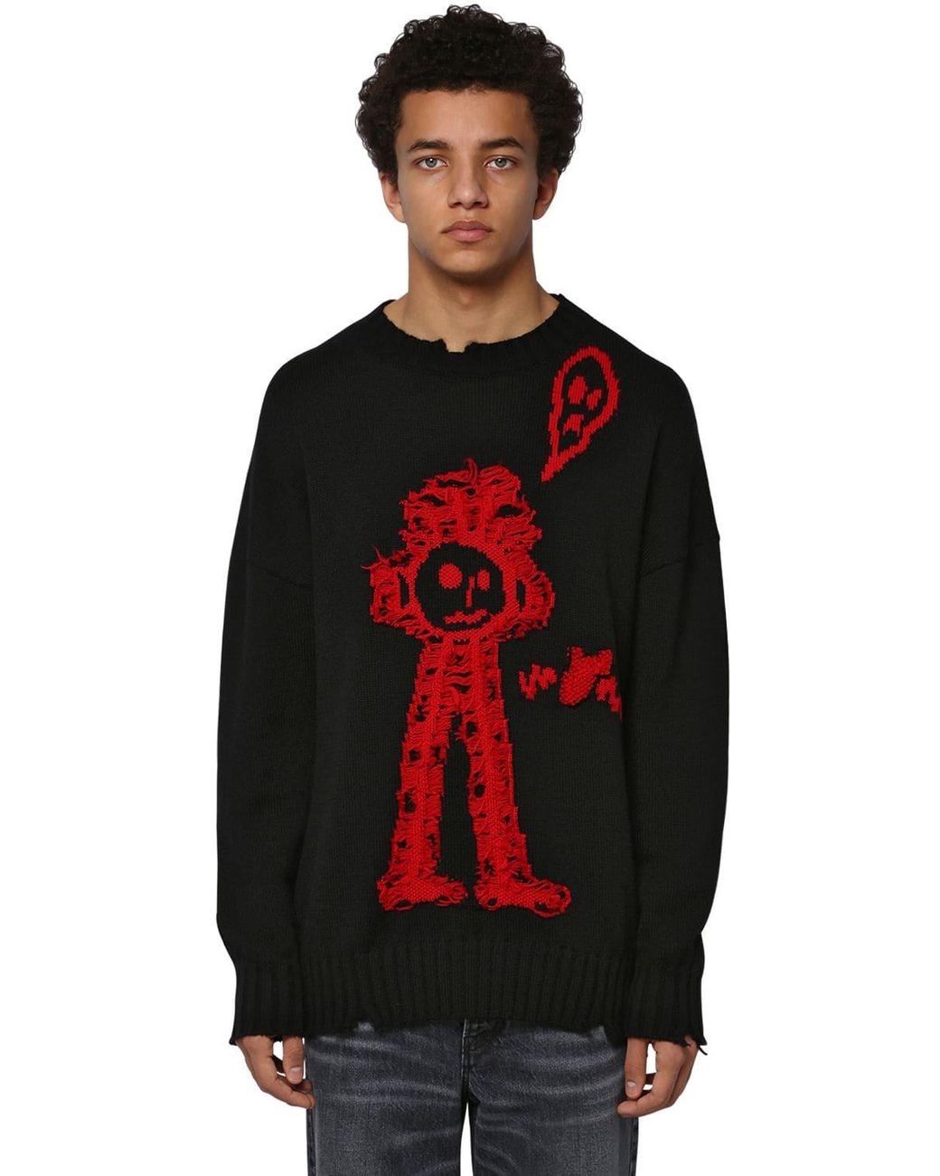 Marcelo Burlon Crewneck Wool Jacquard Knit Sweater in Black/Red (Black) for  Men - Lyst