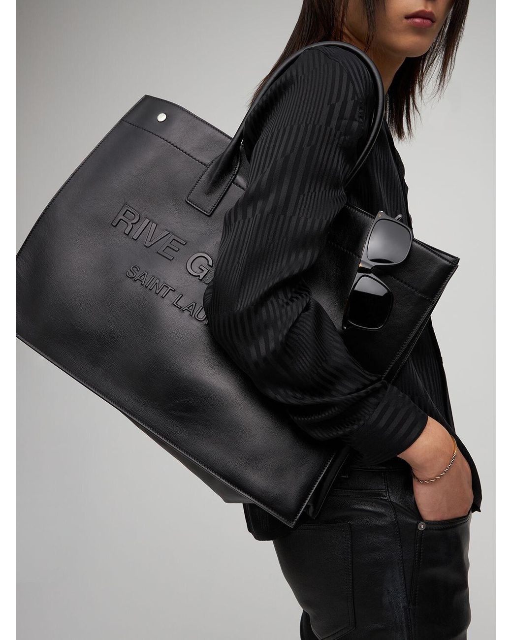 Saint Laurent Rive Gauche レザートートバッグ ブラック | Lyst