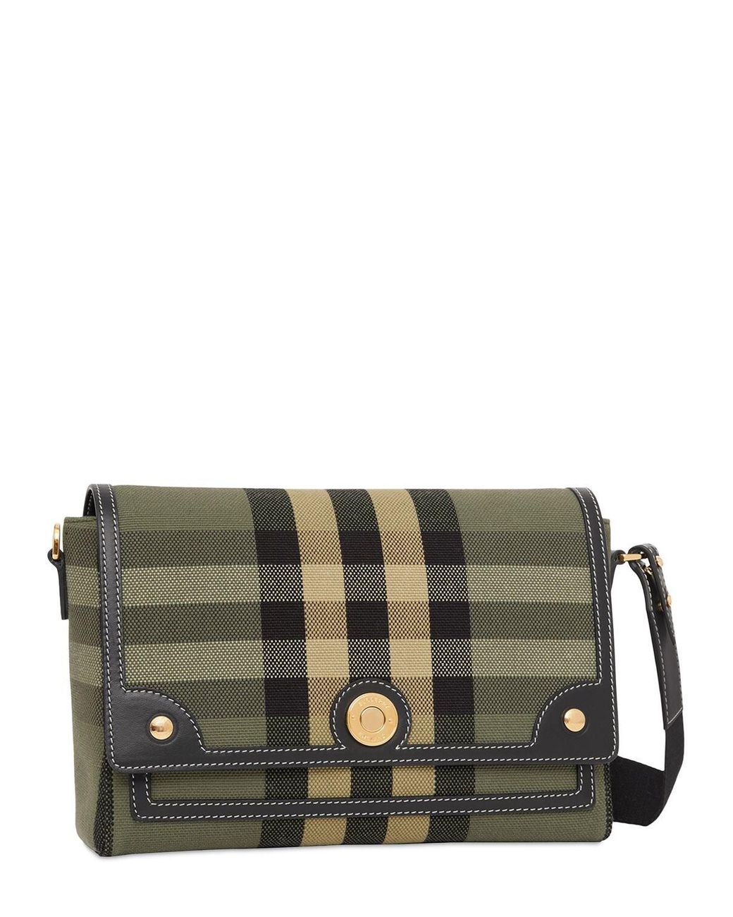 Burberry Medium Note Check Cotton Shoulder Bag in Green | Lyst