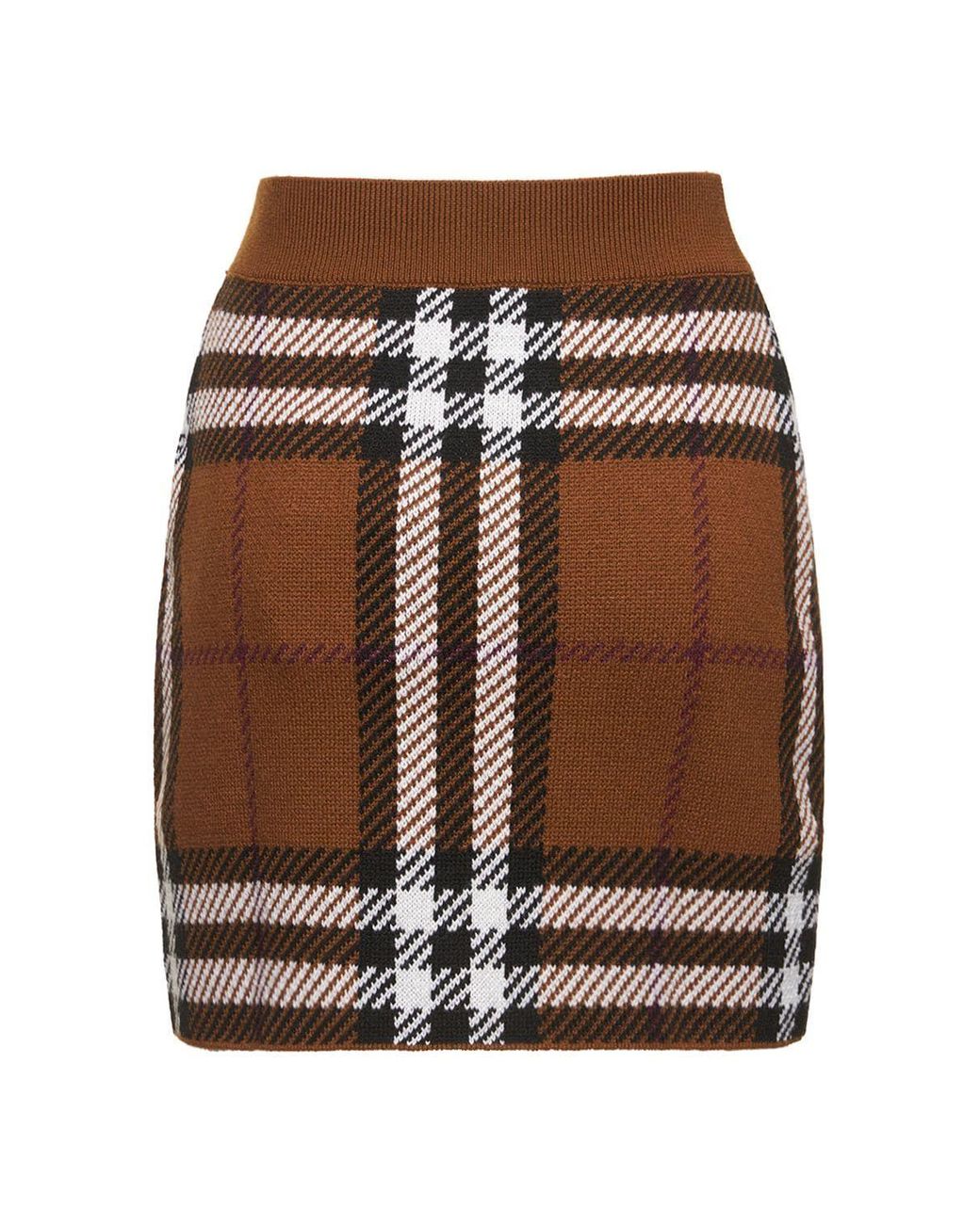 Burberry Kiandra Check Jacquard Wool Mini Skirt in Brown Lyst