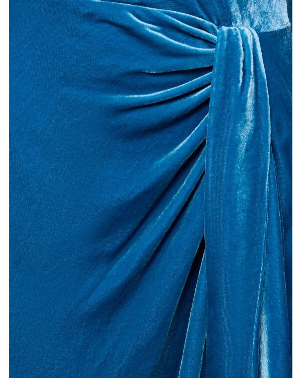 Costarellos Varisa Velvet Draped Long Dress in Blue | Lyst