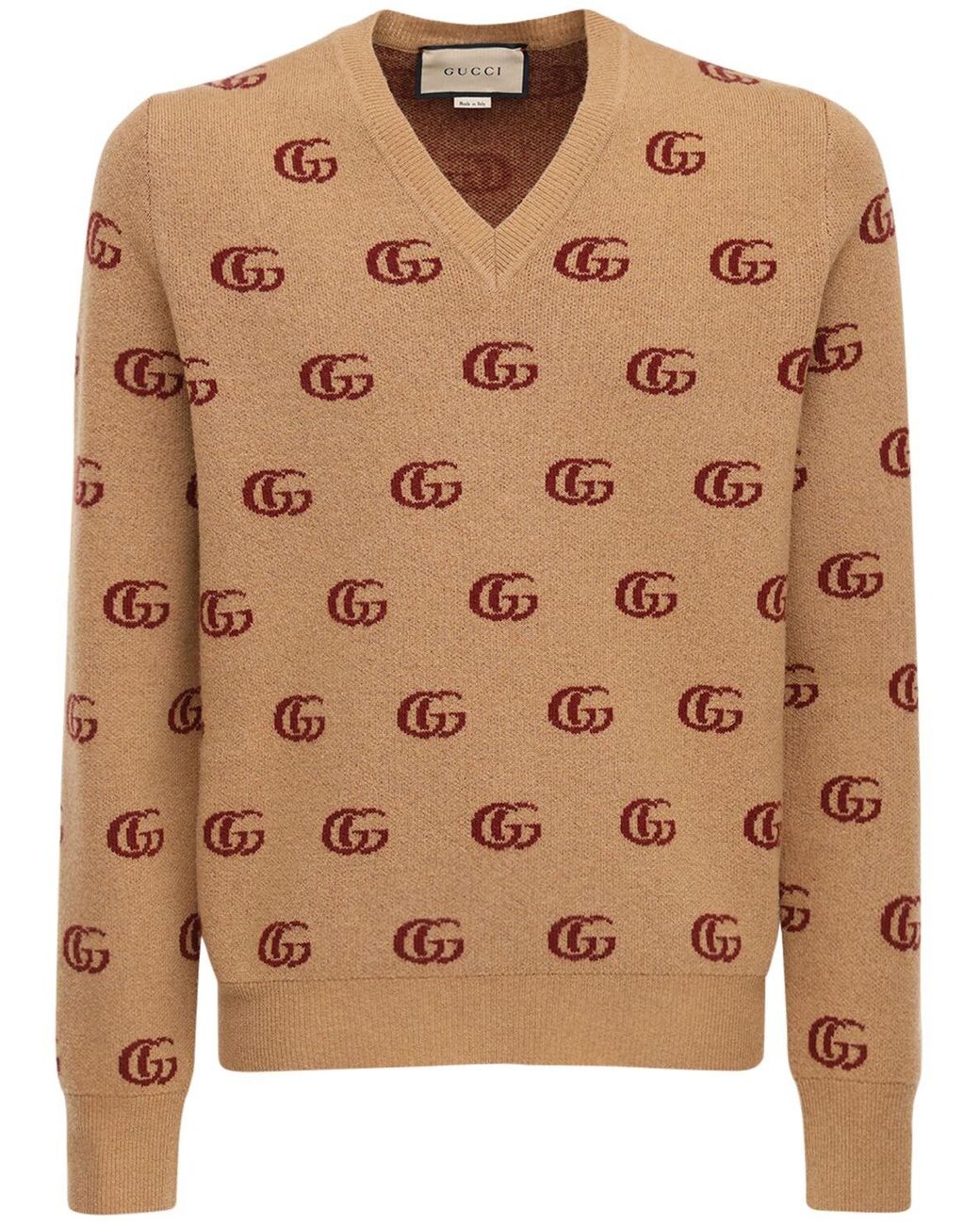 Gucci Double G Jacquard Wool V-neck Sweater for Men - Lyst