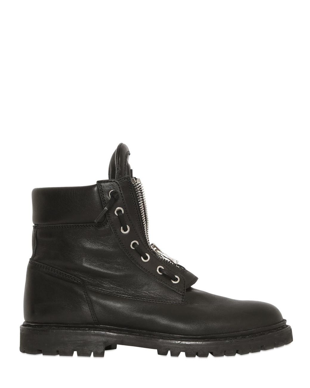 Balmain Zip-up Leather Combat Boots in Black for Men | Lyst