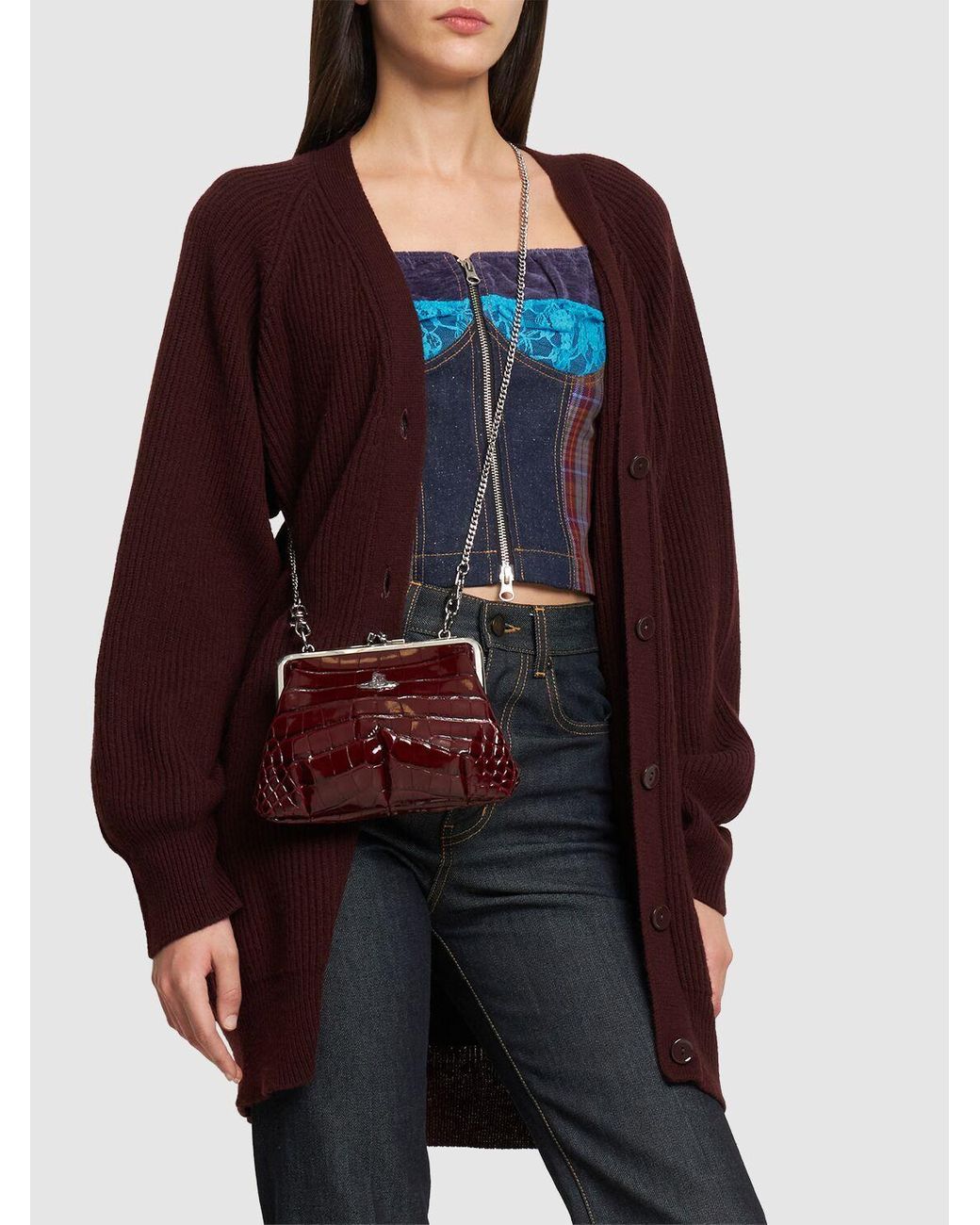 【関税込み】Vivienne Westwood レッド Granny Frame バッグ Vivienne Westwood Granny Frame Croc Embossed Leather Bag in