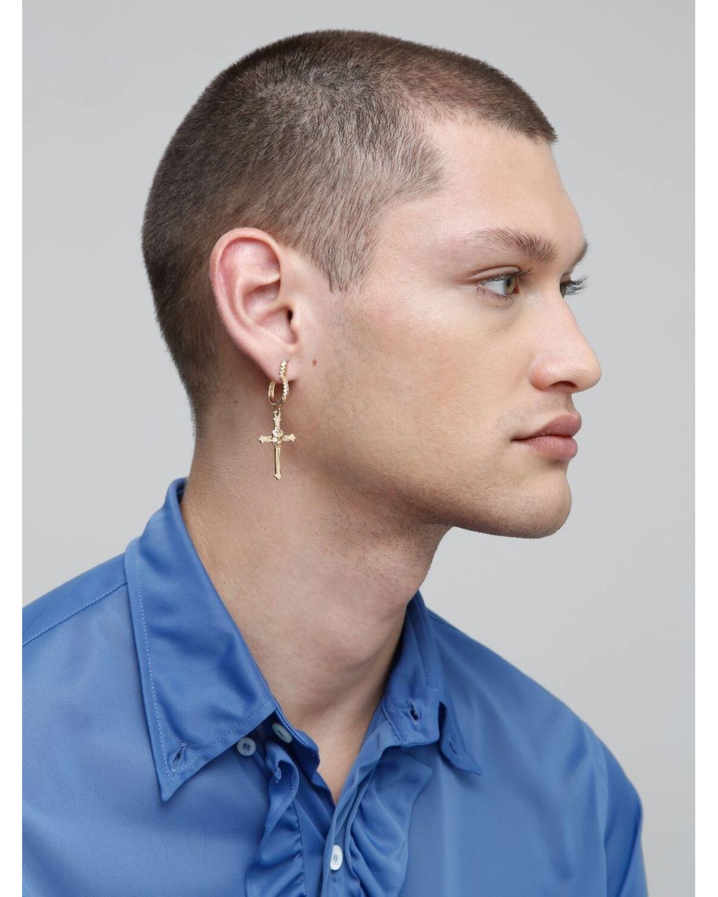 Emanuele Bicocchi Big Cross Charm Mono Earring in Metallic for Men