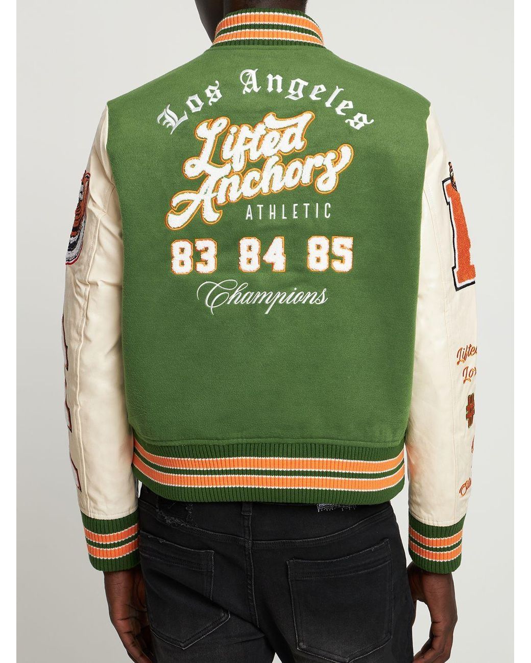 Lifted Anchors Champion Letterman Varsity Jacket in Green