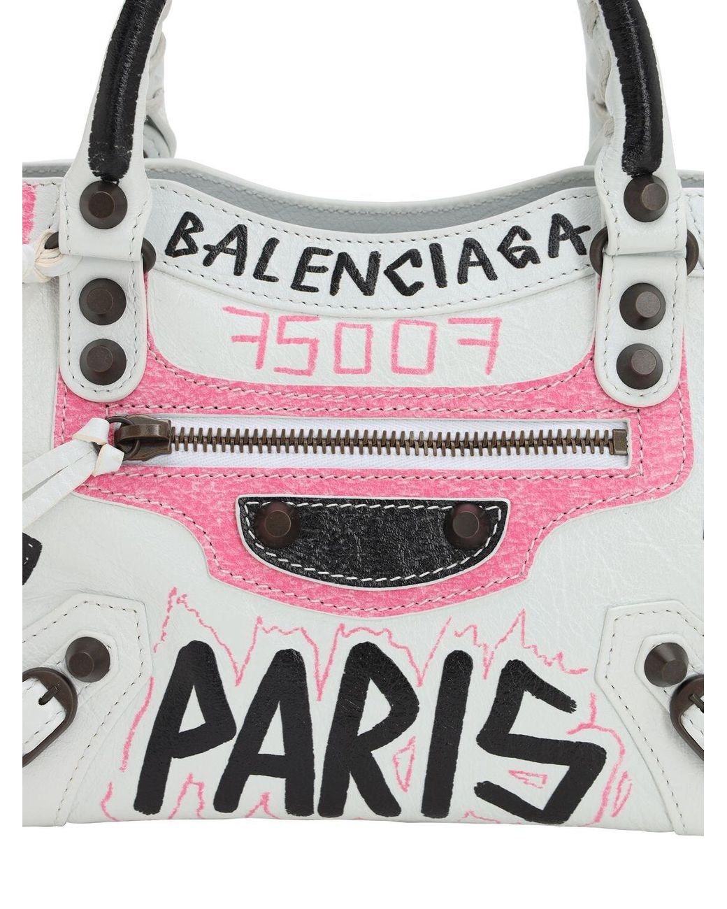 Balenciaga Mini City Graffiti Logo Tote Bag in White | Lyst Balenciaga Mini City Graffiti Logo Tote Bag in White | Lyst