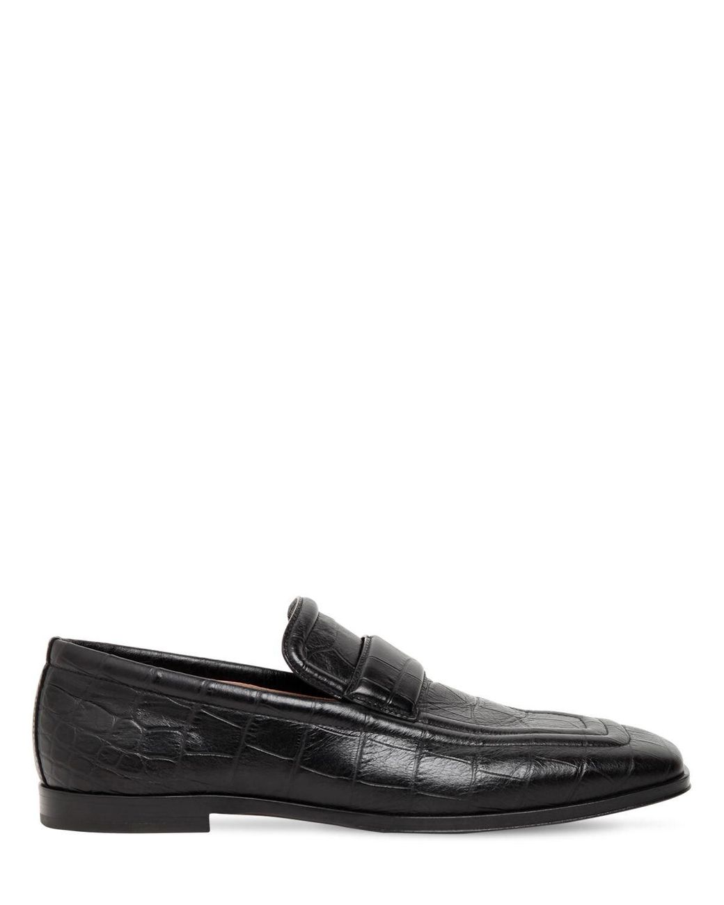 Bottega Veneta Croc Embossed Leather Loafers in Black for Men - Lyst