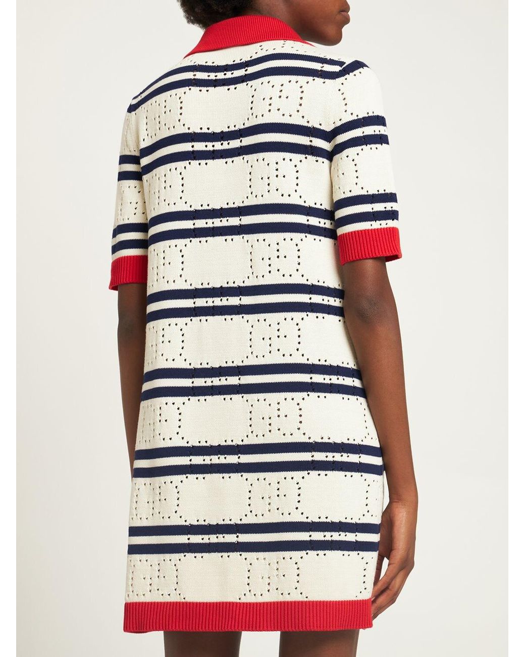 Robe polo en maille de coton a rayures gg Gucci en coloris Gris Lyst