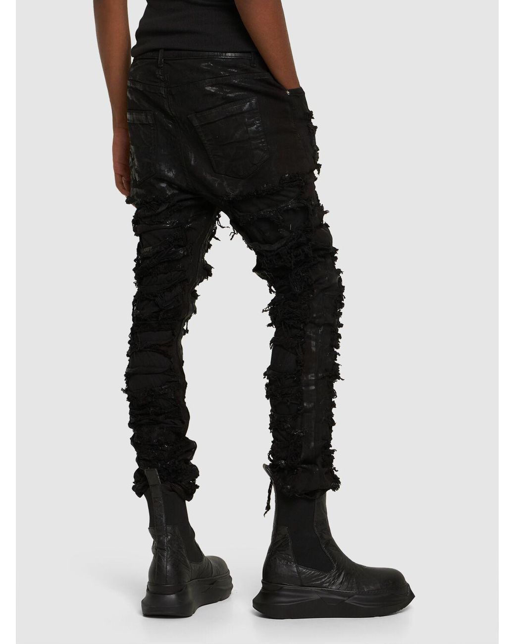 Rick Owens Detroit Bootcut Destroyed Denim Jeans in Black for Men 