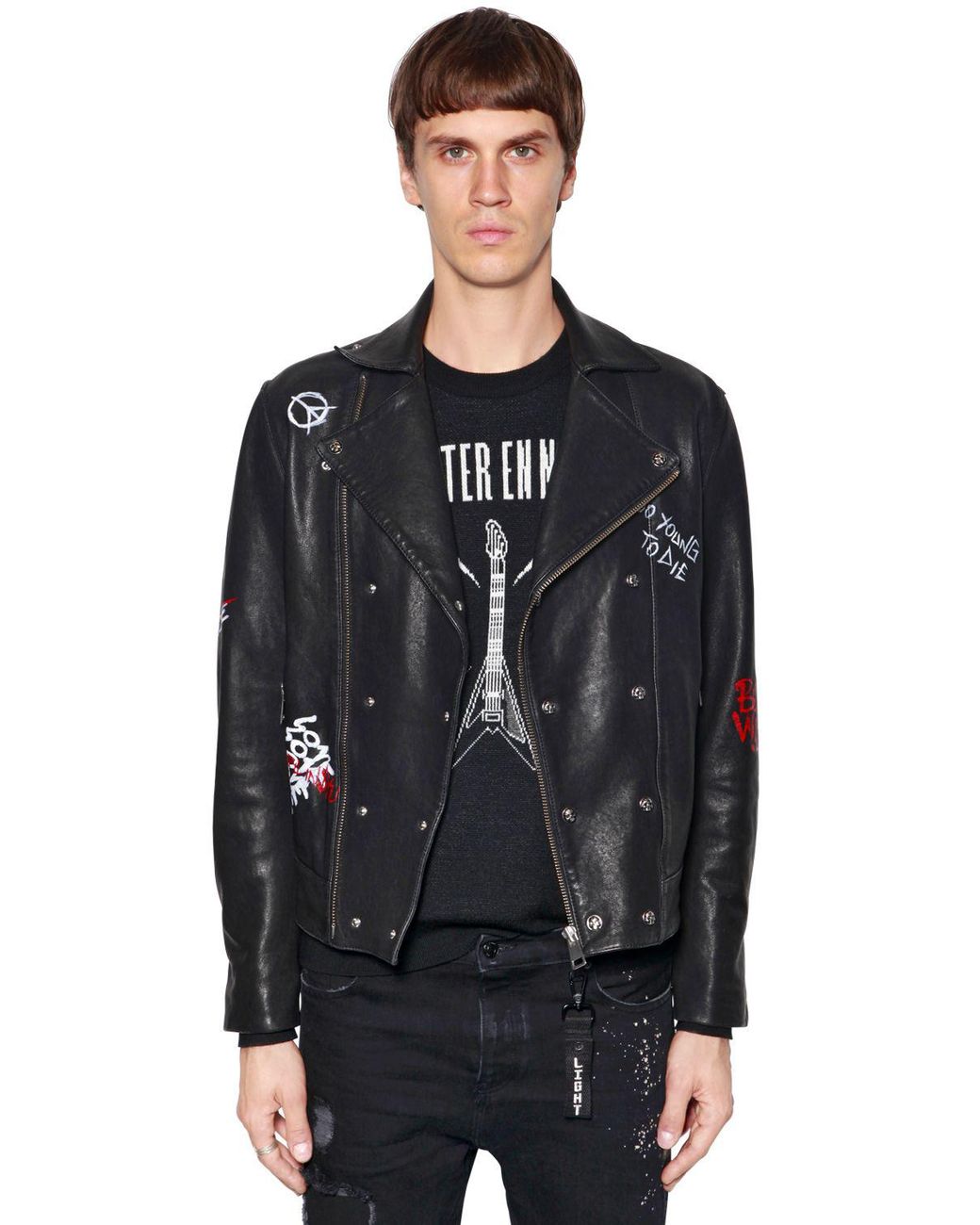 Lab leather top biker jacket