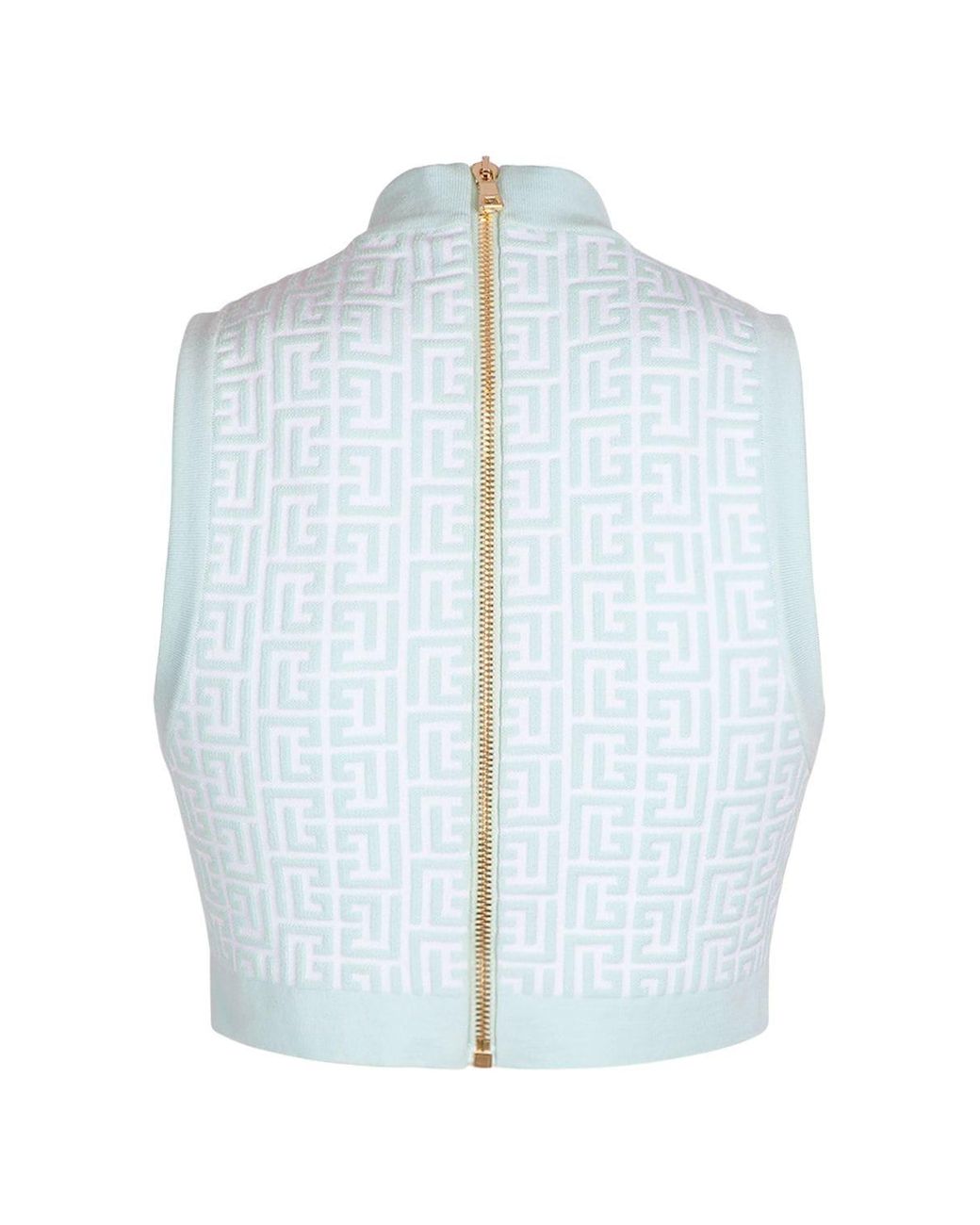 BALMAIN: top in stretch wool blend with monogram pattern - Ivory