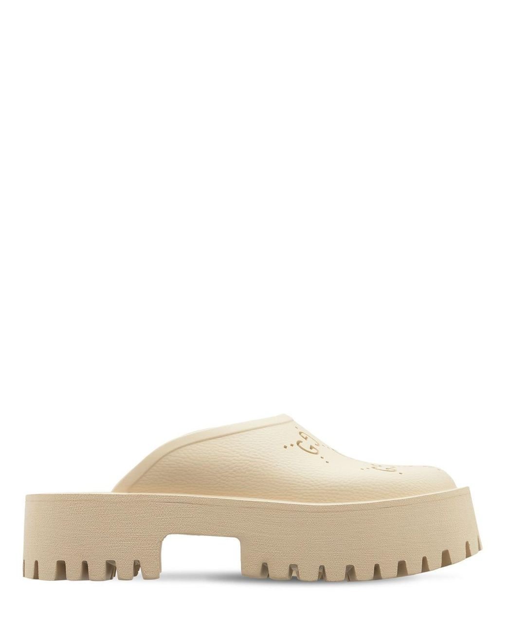 Gucci 55mm Elea Perforated G Platform Sandals in Natural | Lyst