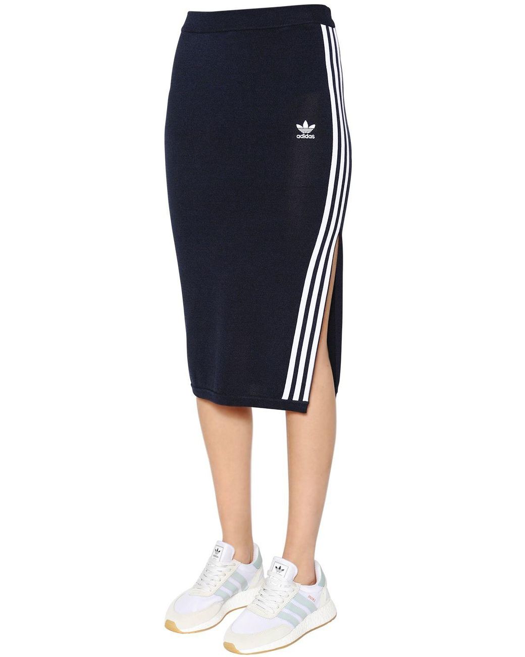 adidas Originals 3 Stripes Knit Midi Skirt in Blue | Lyst