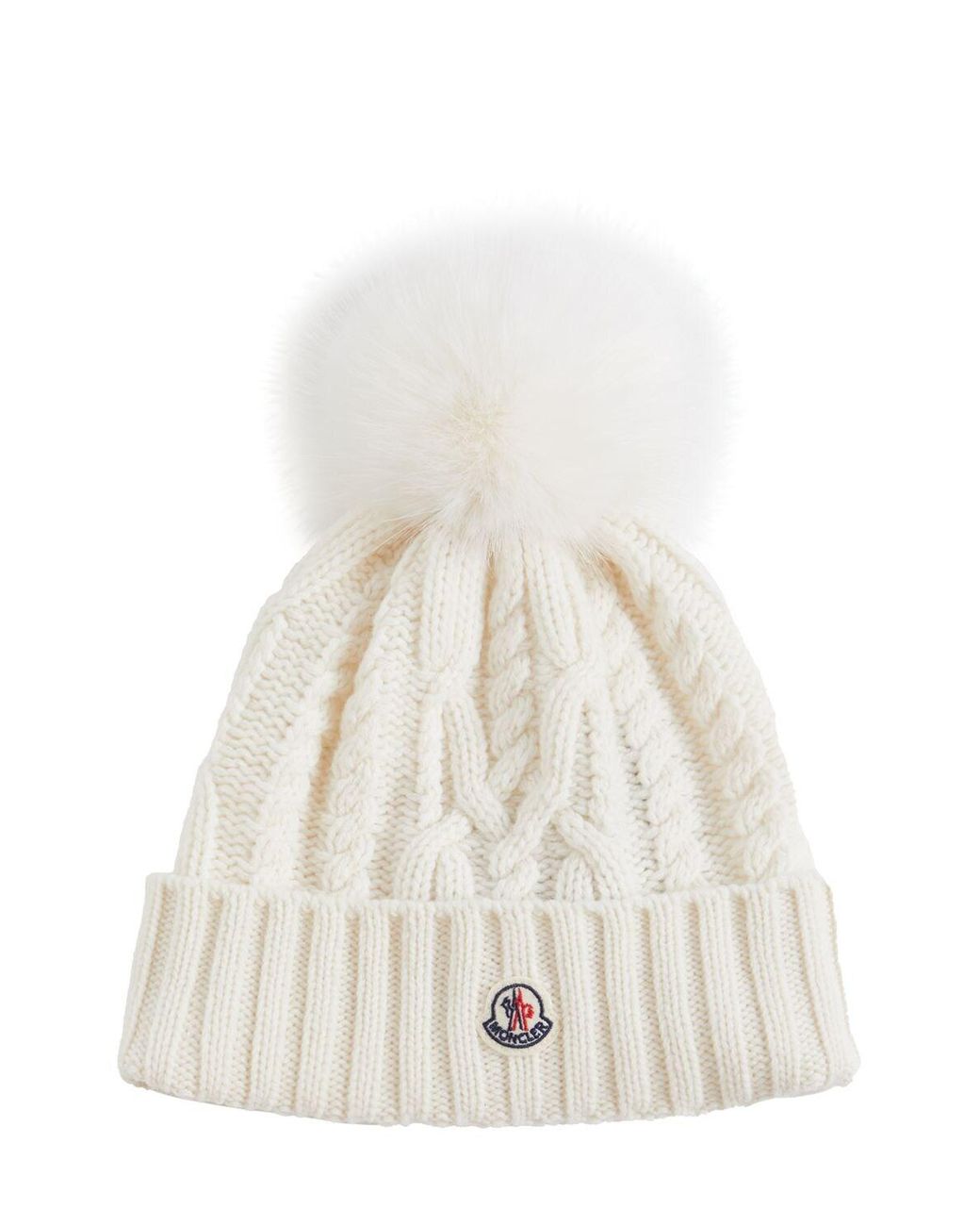 Cappello in lana e cashmere tricot / pompom di Moncler in Bianco | Lyst
