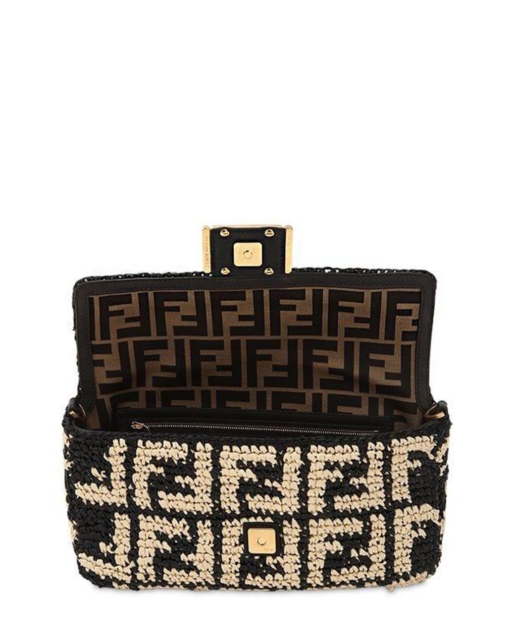 Fendi heather Logo Embroidered Raffia Baguette