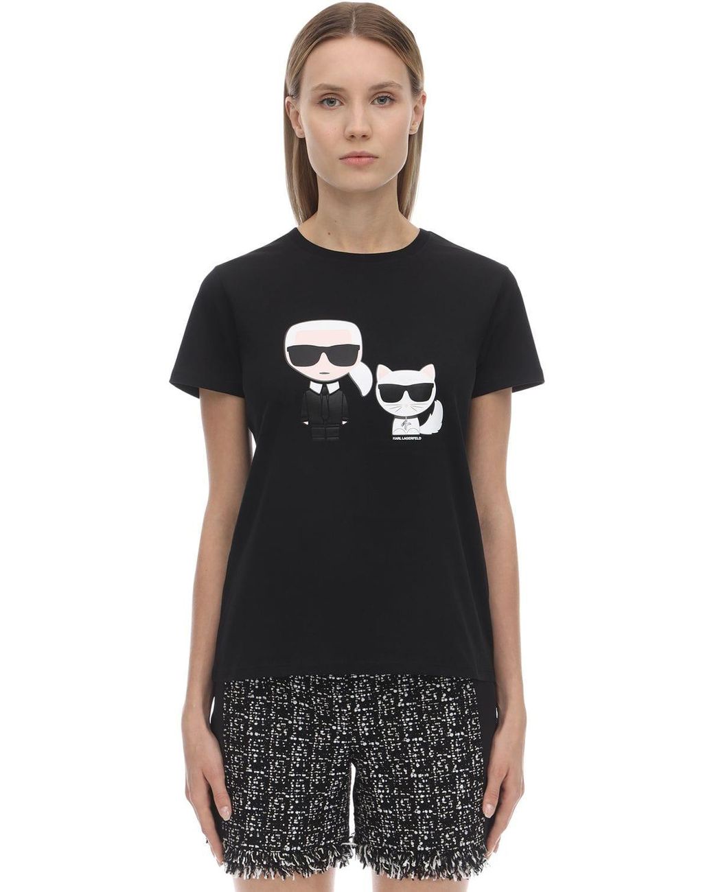 Karl Lagerfeld Printed Cotton Jersey T-shirt in Black - Save 15% - Lyst