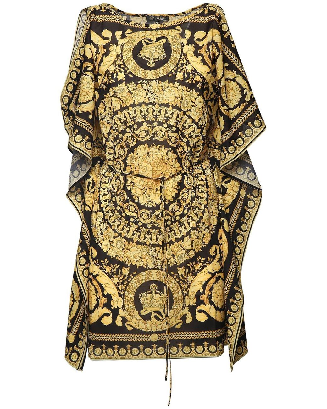Versace Printed Georgette Caftan Mini Dress in Yellow - Lyst