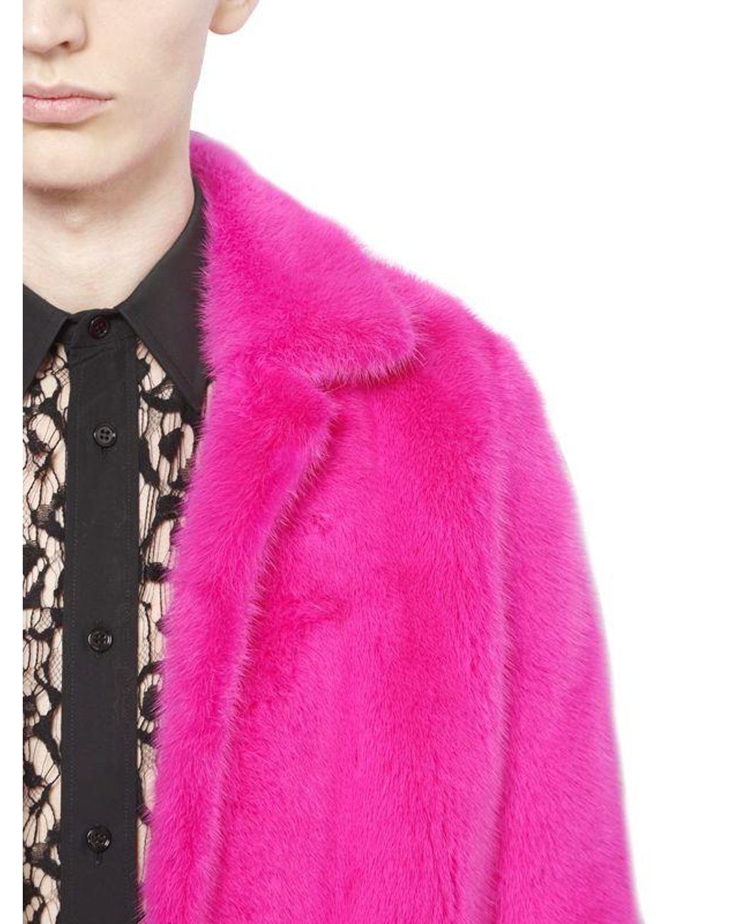 Saint Laurent Mink Fur Coat in Pink for 