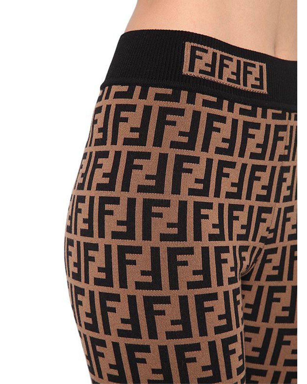 Fendi Logo Knit Leggings in Brown | Lyst