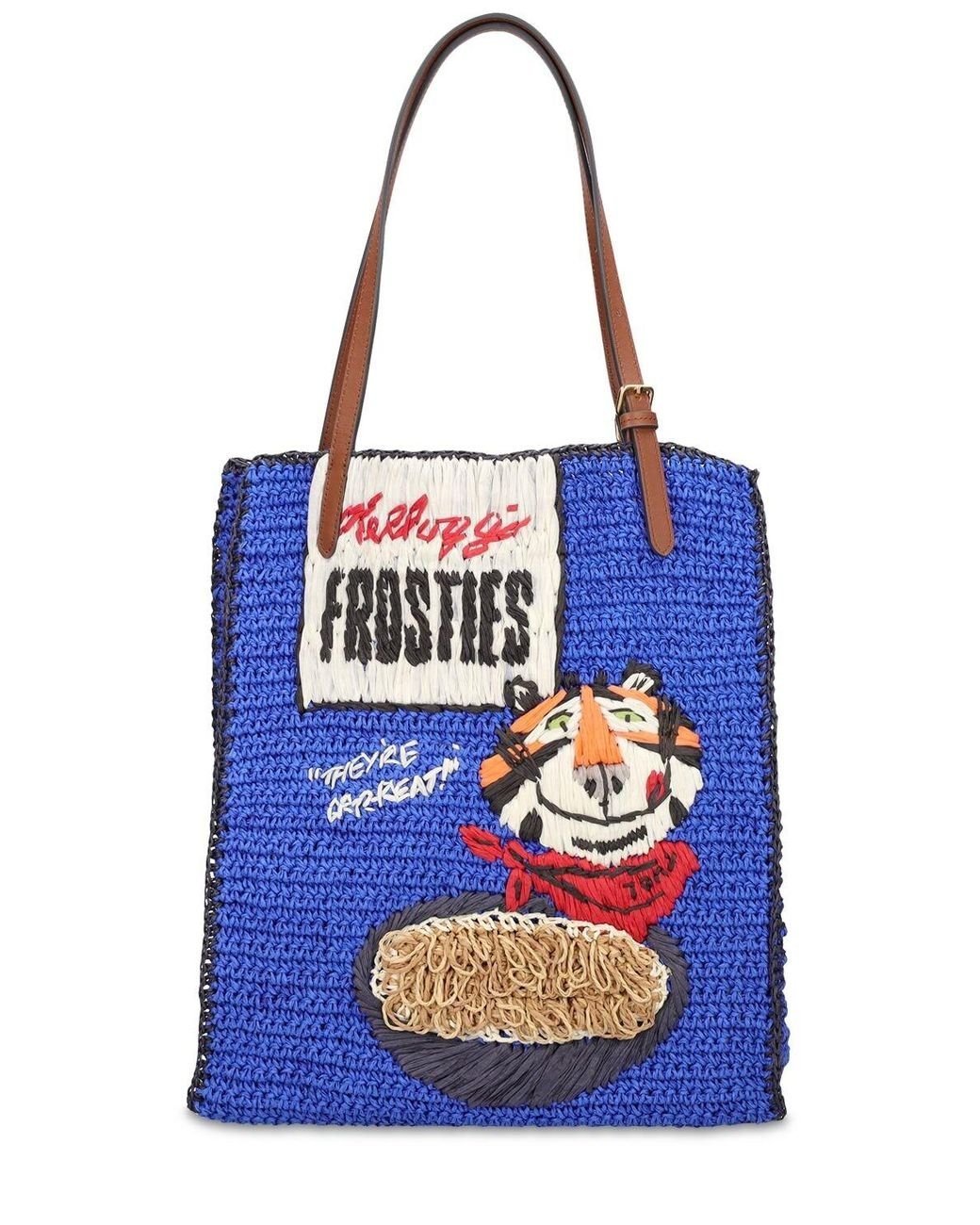 Anya Hindmarch Frosties Paper Raffia Tote Bag in Blue | Lyst