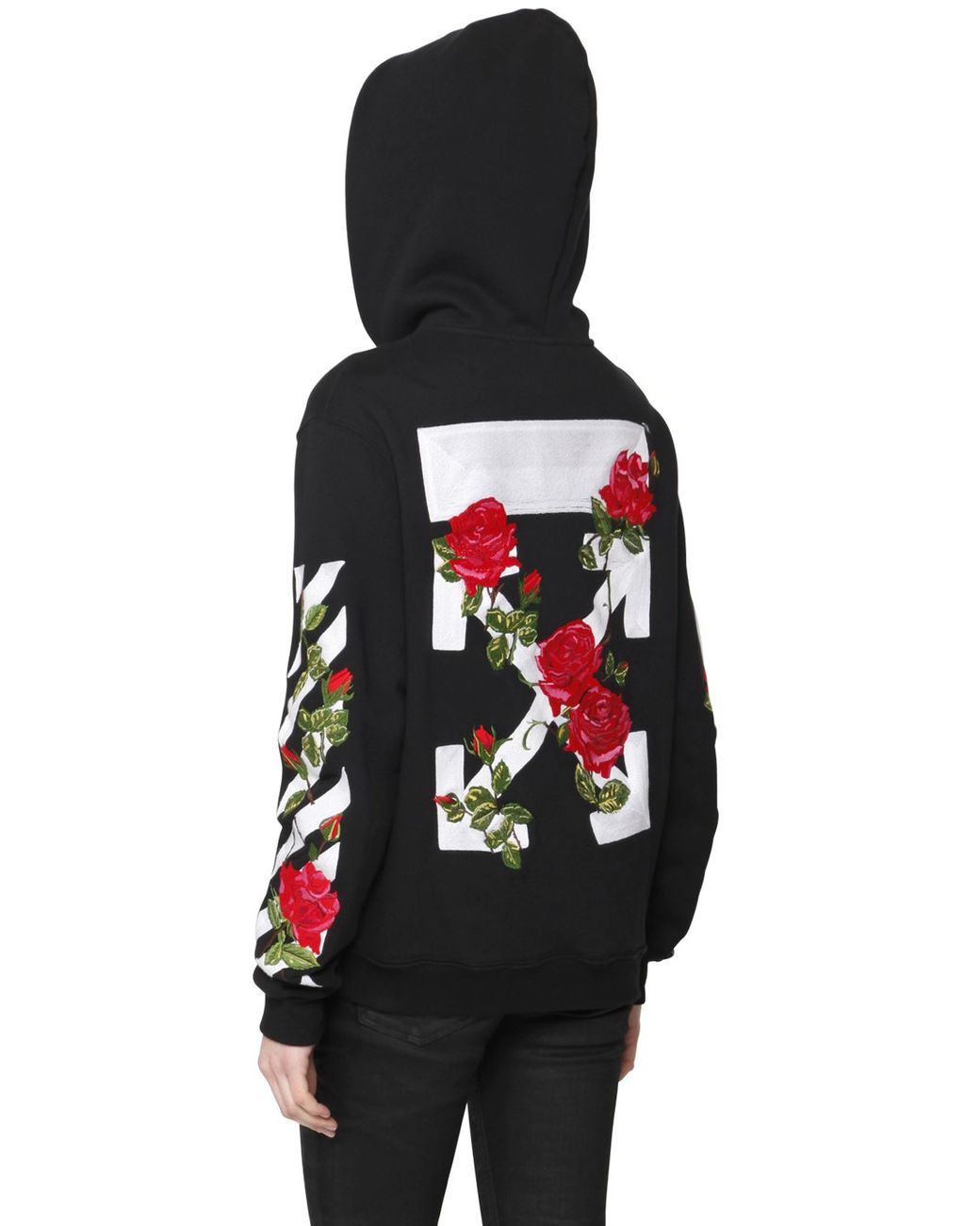 Off-White c/o Virgil Abloh Rose Embroidery Zip-up Cotton Sweatshirt in  Black | Lyst