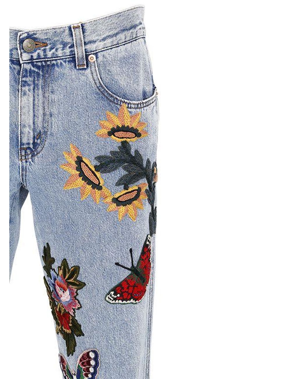Gucci Flared Embroidered Patches Denim Jeans in Blue | Lyst