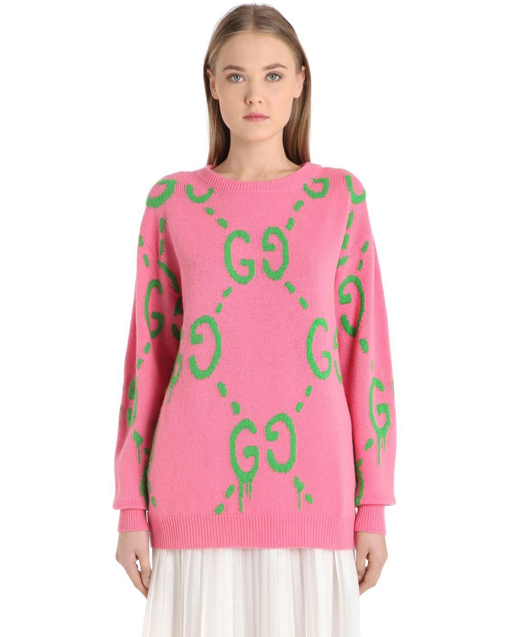 Gucci Intarsia Gg Logo Wool Sweater in Pink | Lyst UK