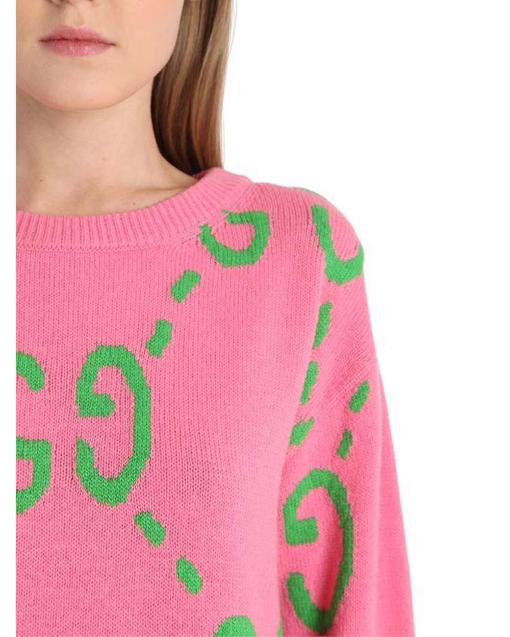 Gucci Intarsia Gg Logo Wool Sweater in Pink | Lyst