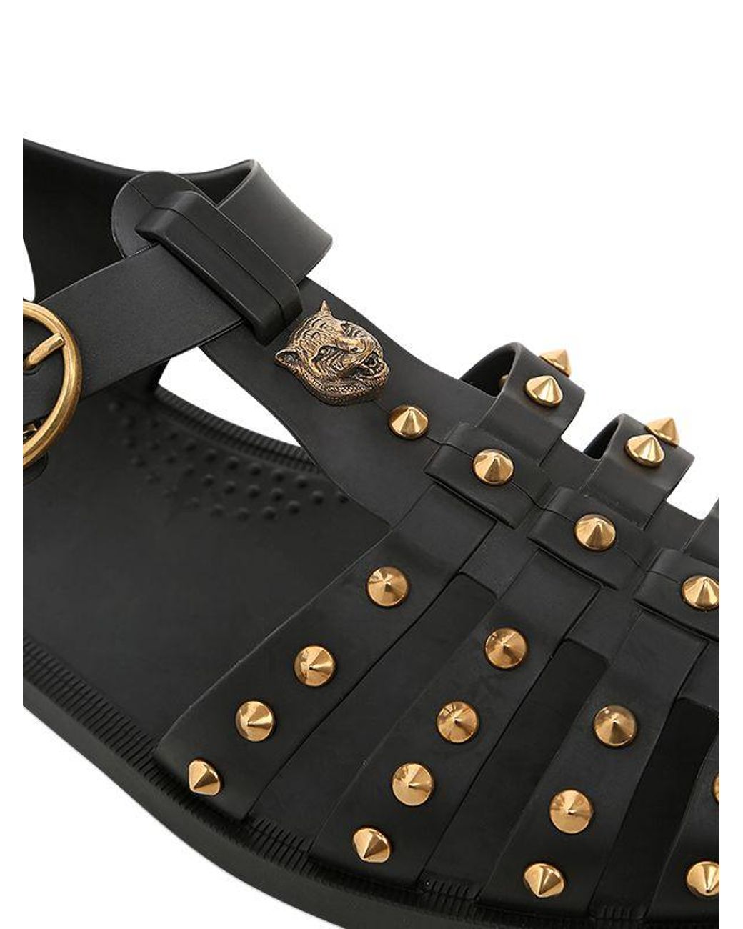 Gucci Studded Gladiator Rubber Sandals in Black | Lyst