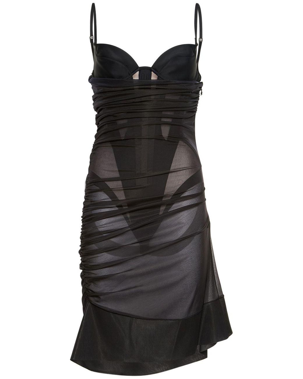 Mugler Draped Sheer Corset Mini Dress in Black Lyst